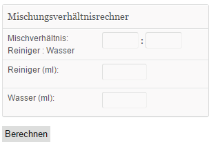 Mischungsverhältnisrechner Reiniger / Wasser